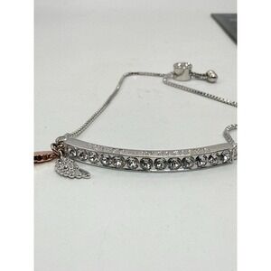 Loved and Blessed Rhinestone Bar Bracelet Adjustable Angel Charm